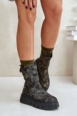 Women's green natural leather boots