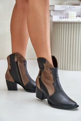 Pointed toe natural leather cowboy heel boots