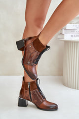 Elegant natural leather ankle heel boots