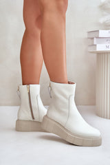 Women's natural leather beige ankle boots