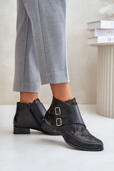 Natural leather low block heel ankle boots