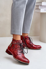 Classically laced natural leather red boots