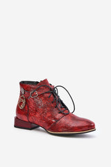 Classically laced natural leather red boots