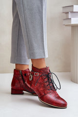 Classically laced natural leather red boots