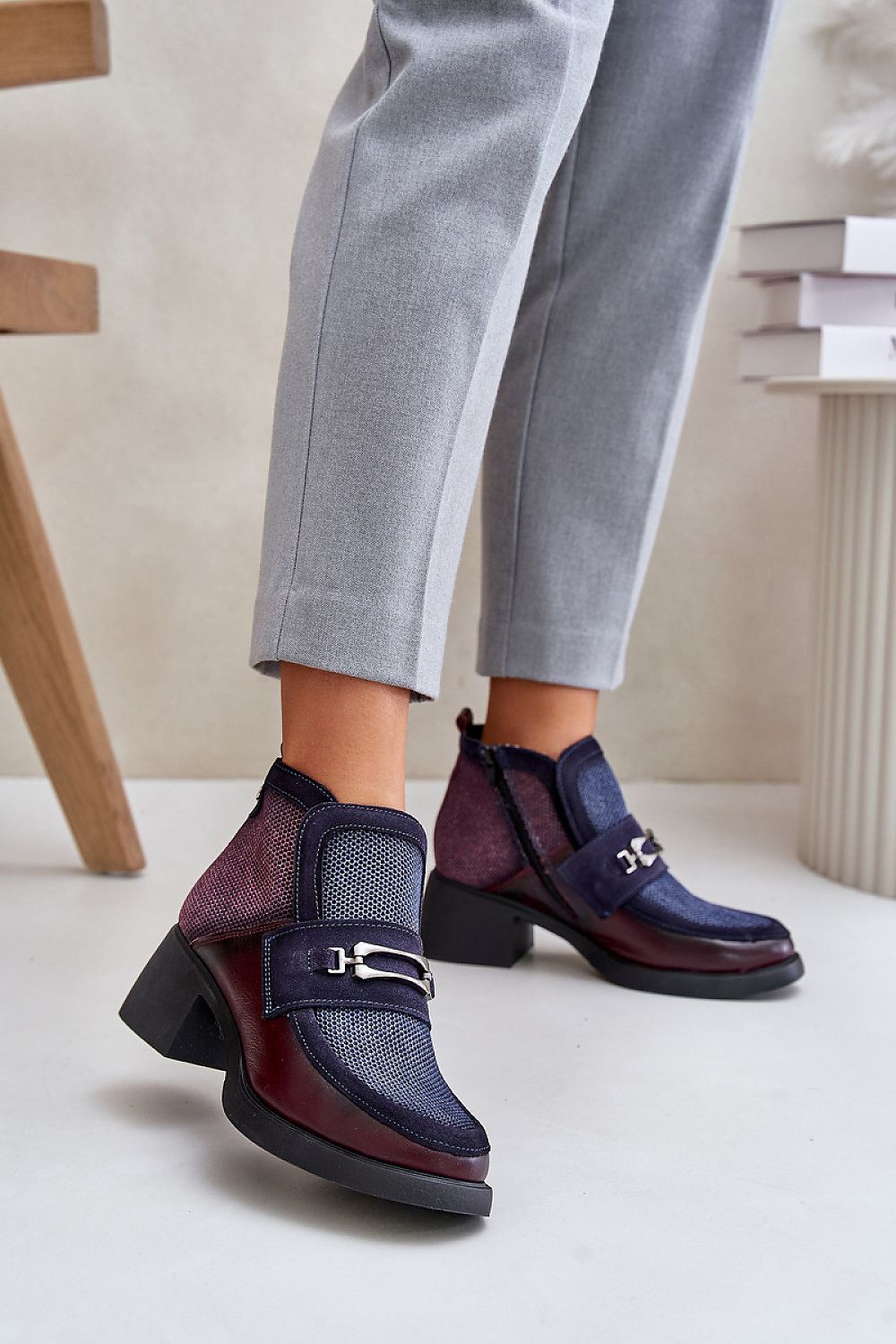 Elegant chunky block heel ankle boots