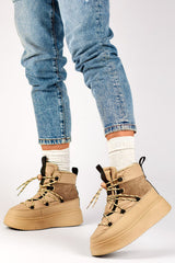 Women's beige platform snow boots