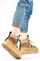 Women's beige platform snow boots