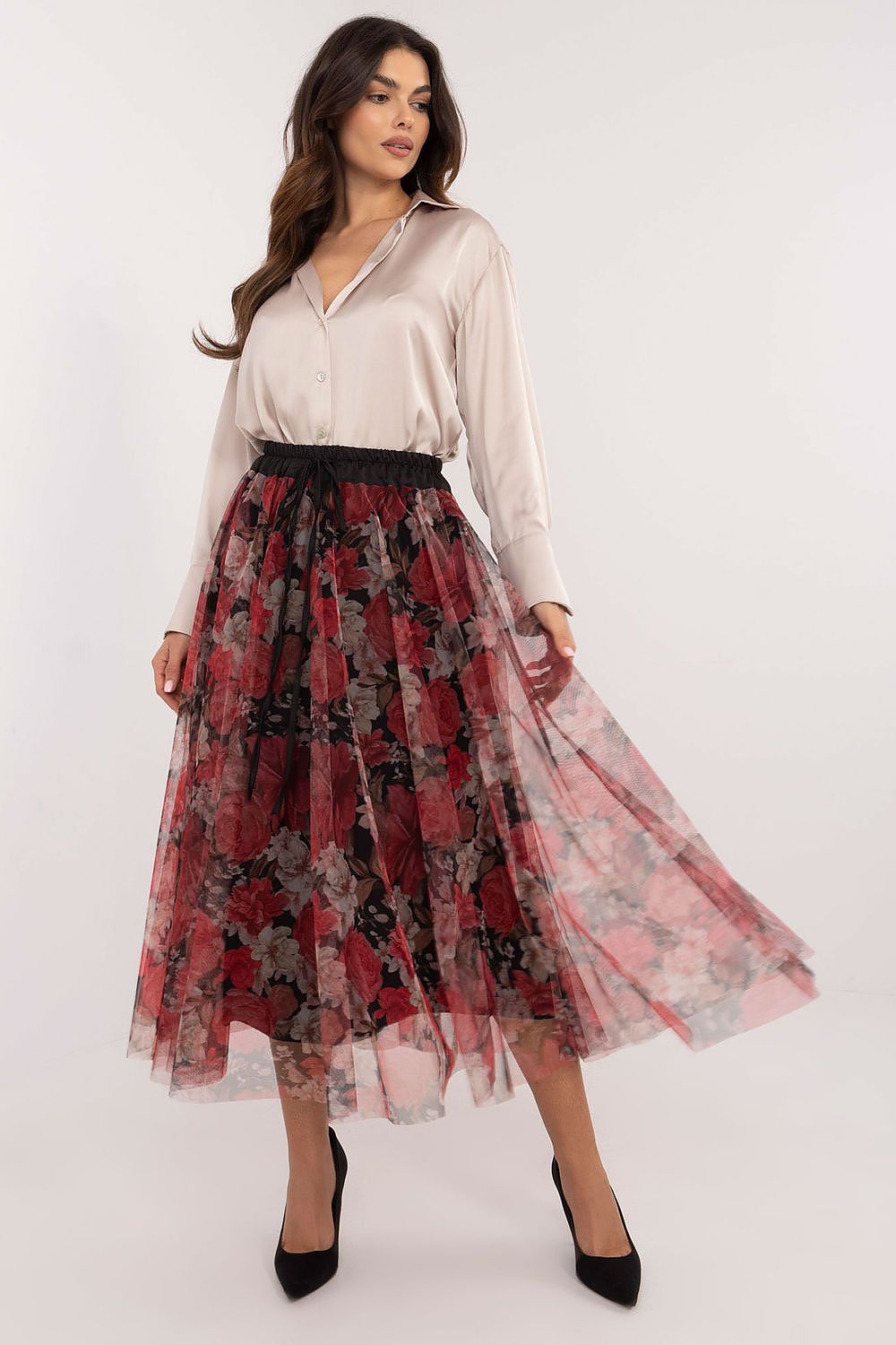 Stylish animal print tulle midi skirt