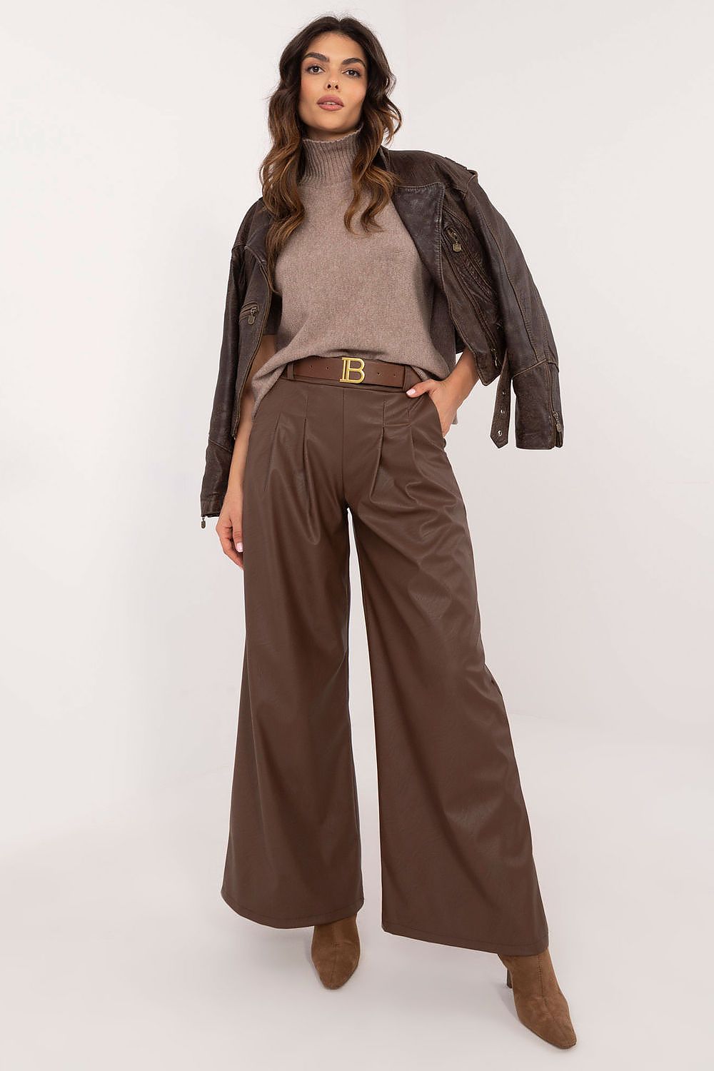 Women minimalist eco leather pants