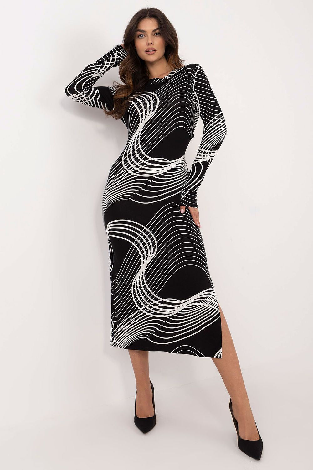 Long sleeves pencil cut animal print day dress