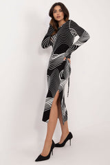 Long sleeves pencil cut animal print day dress