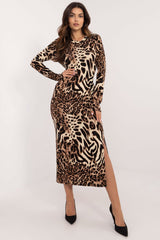 Long sleeves pencil cut animal print day dress