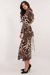 Long sleeves pencil cut animal print day dress