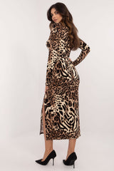 Long sleeves pencil cut animal print day dress