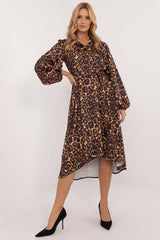 Long sleeves animal print shirt day dress