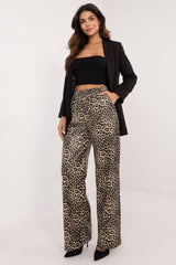 Women eco-leather animal motif trousers