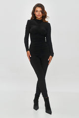 Elegant high neck blouse and pants black set