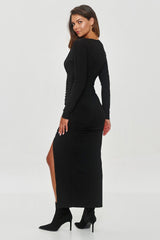 Elegant black long sleeves fitted cut evening dress