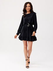 Long sleeve day dress with a decorative belt