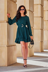 Long sleeve day dress with a decorative belt