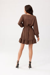 Long sleeve day dress with a decorative belt