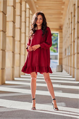 Long sleeve day dress with a decorative belt