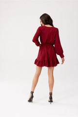 Long sleeve day dress with a decorative belt