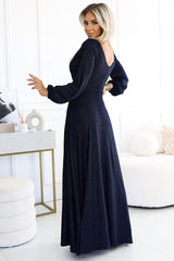 Long sleeves elegant formal dress with a leg slit