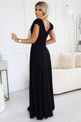 Elegant brocade shiny maxi slit evening dress