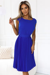 Elegant pleated short sleeves semi formal dress