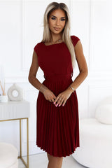 Elegant pleated short sleeves semi formal dress