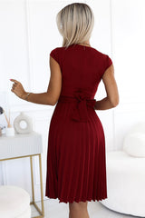 Elegant pleated short sleeves semi formal dress