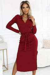 Elegant long sleeves classic midi dress