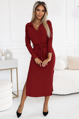 Elegant long sleeves classic midi dress