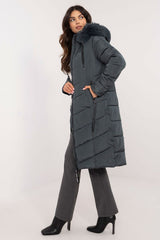 Long knee-length down quilted jacket