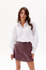 Leather-like material short trapeze skirt