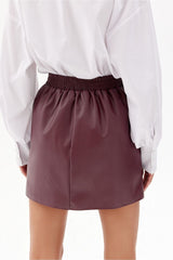 Leather-like material short trapeze skirt