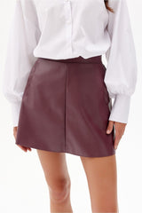 Leather-like material short trapeze skirt