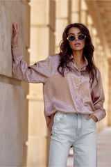 Long sleeve delicately shiny fabric shirt