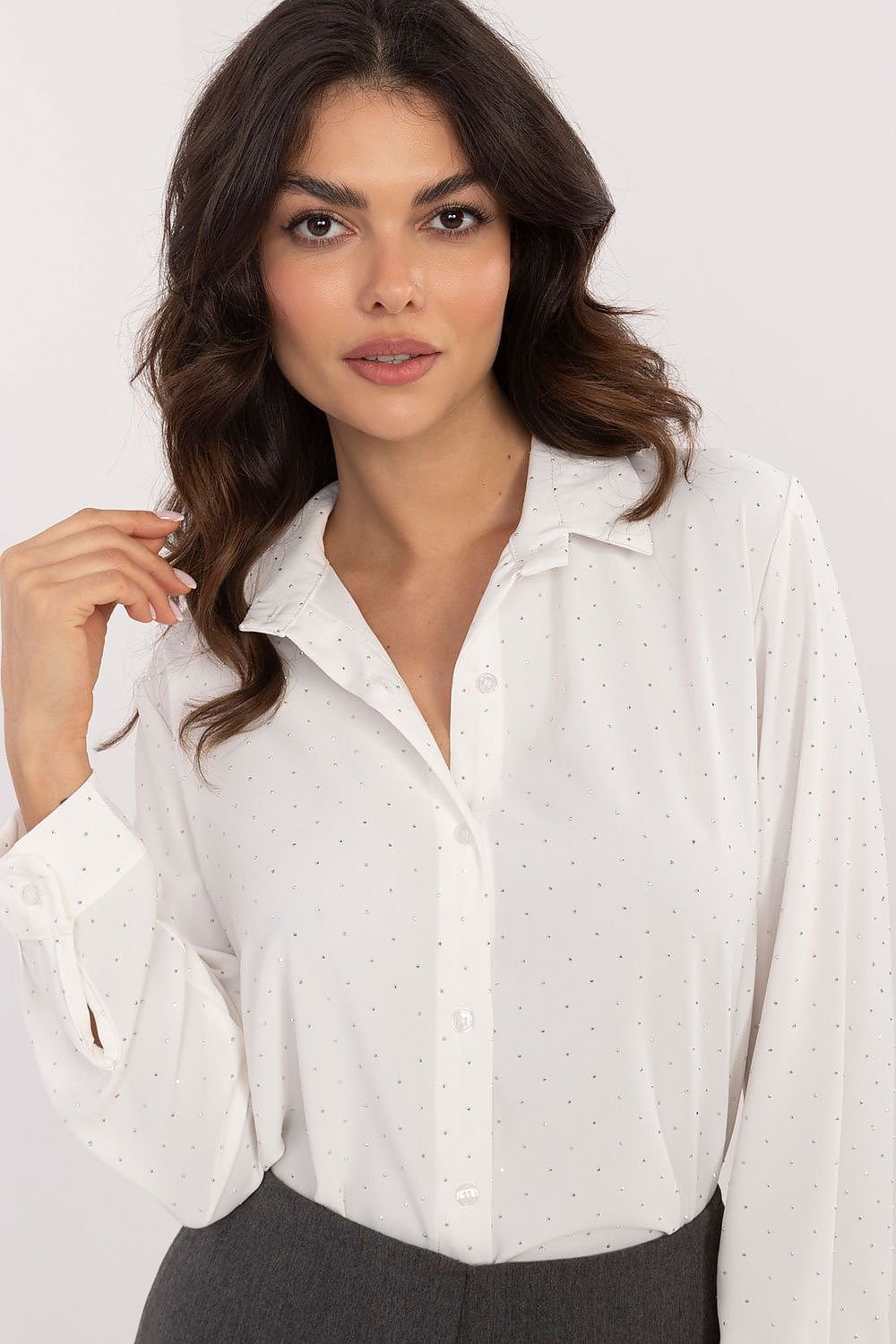 Elegant long sleeves rhinestones shirt