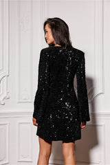 Slightly flared sleeves sequin short evening dress