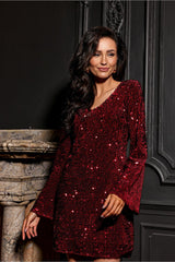 Slightly flared sleeves sequin short evening dress