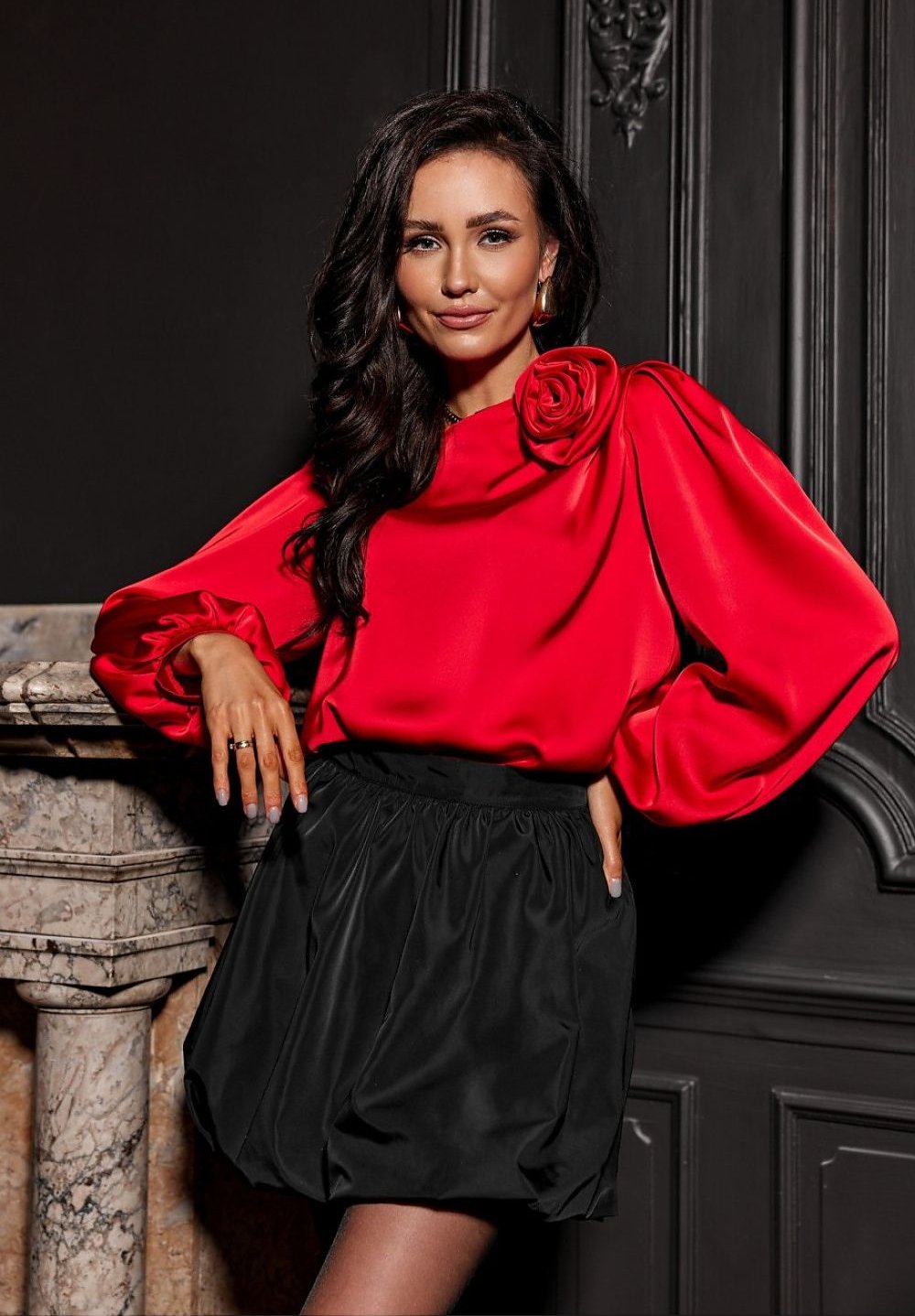 3/4-length sleeves satin formal blouse