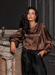 3/4-length sleeves satin formal blouse