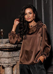 3/4-length sleeves satin formal blouse