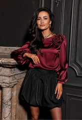 3/4-length sleeves satin formal blouse