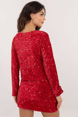 Elegant short cut formal blouse with sequin trim