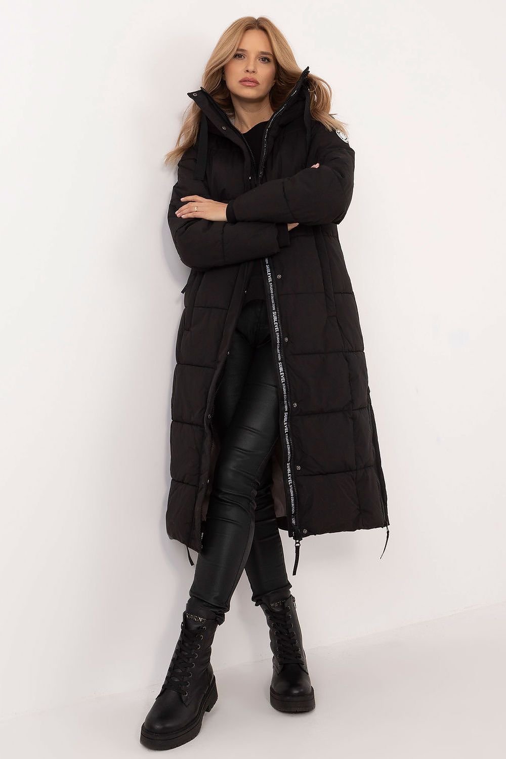 Stylish synthetic filling women's long coat