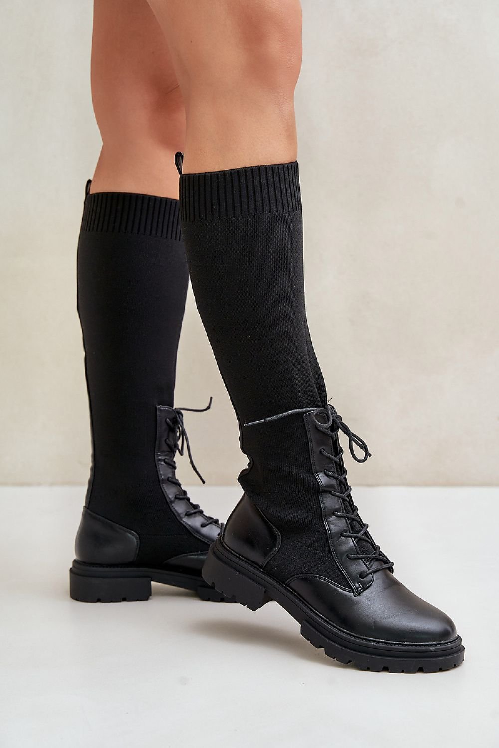 Women's eco-leather textile knee high boots