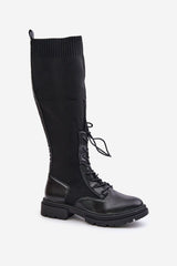 Women's eco-leather textile knee high boots